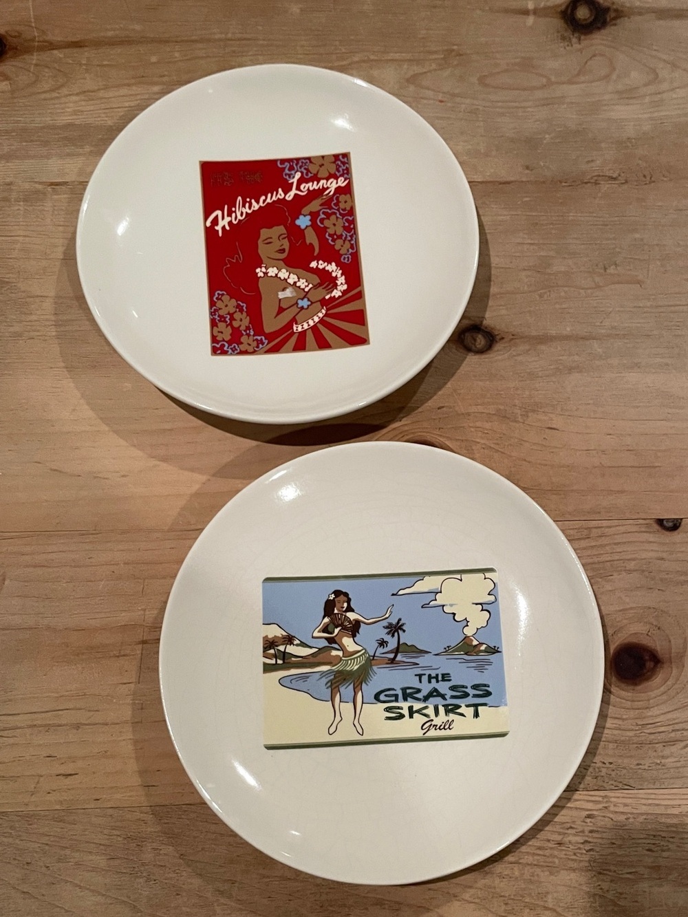 NWT (2) Pottery Barn Vtg Aloha Girls 8” appetizer tapas plates recipes on back